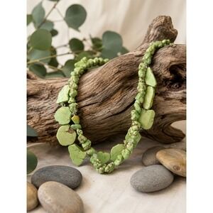 Green Stone Nugget Statement Necklace Chunky Beaded Boho Southwest Style 18"